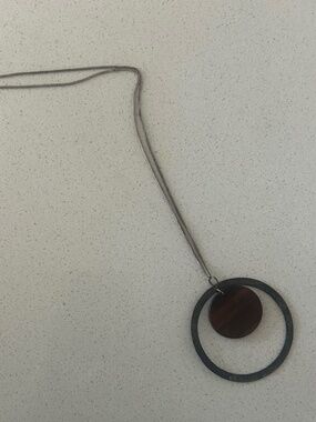 Silver Necklace with Wood and Silver Pendant